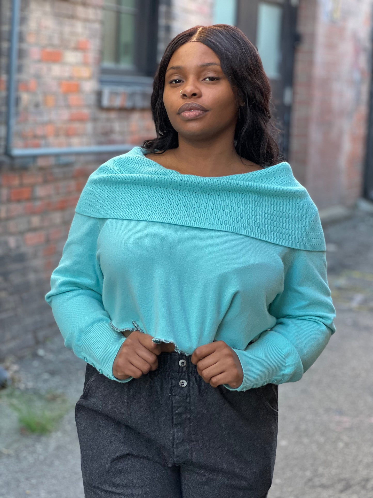 Aquamarine Cowl Neck Sweater