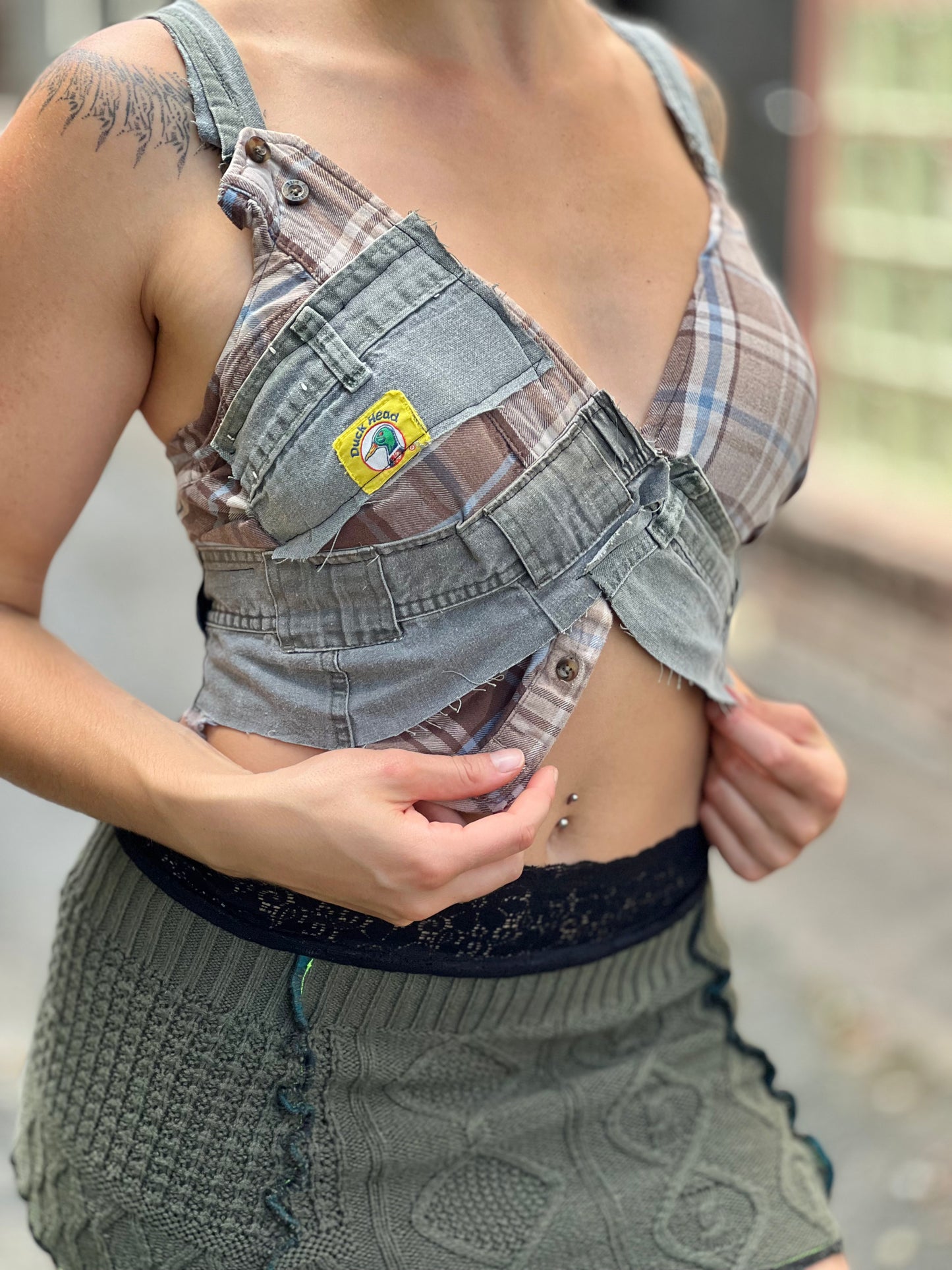 Plaid & Cargo Upcycled Bra Top
