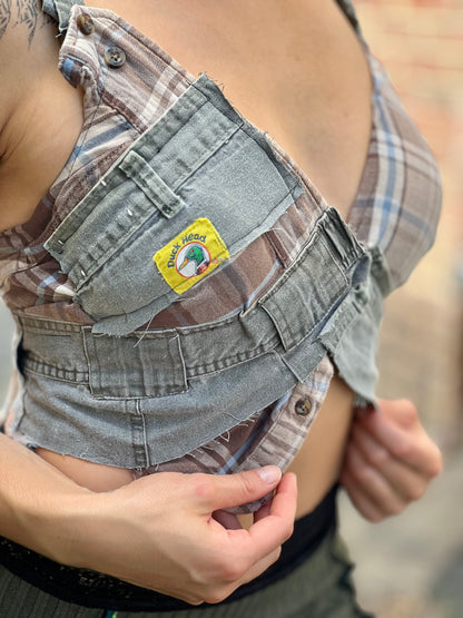 Plaid & Cargo Upcycled Bra Top