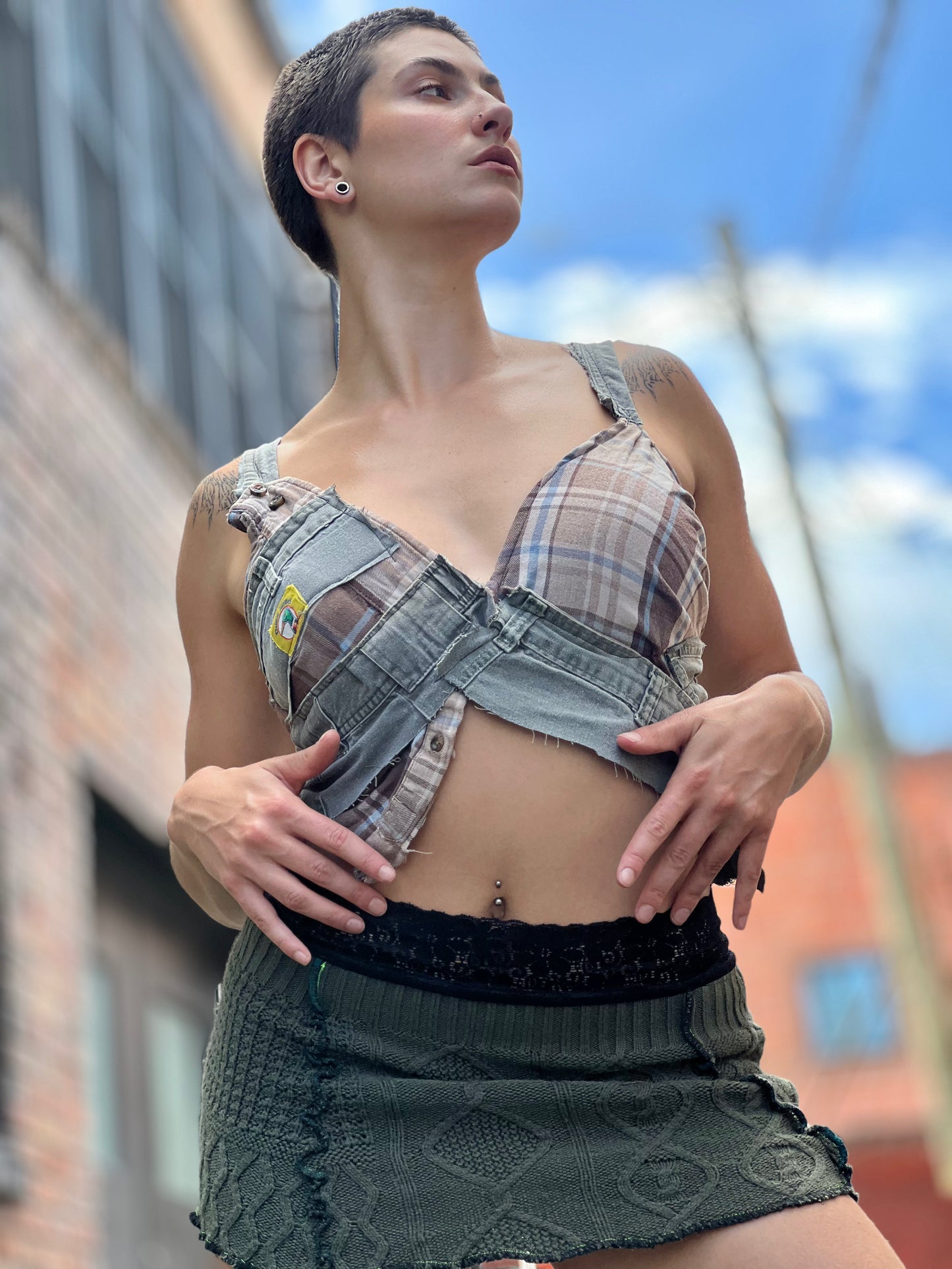 Plaid & Cargo Upcycled Bra Top