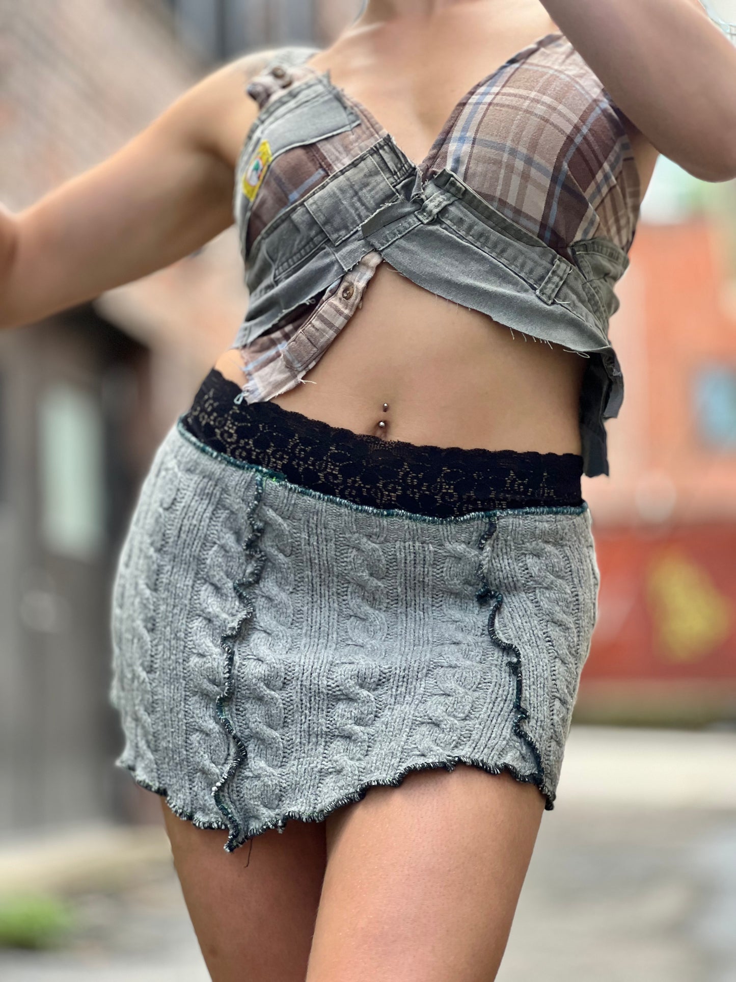 Grey Cableknit Sweater Skirt