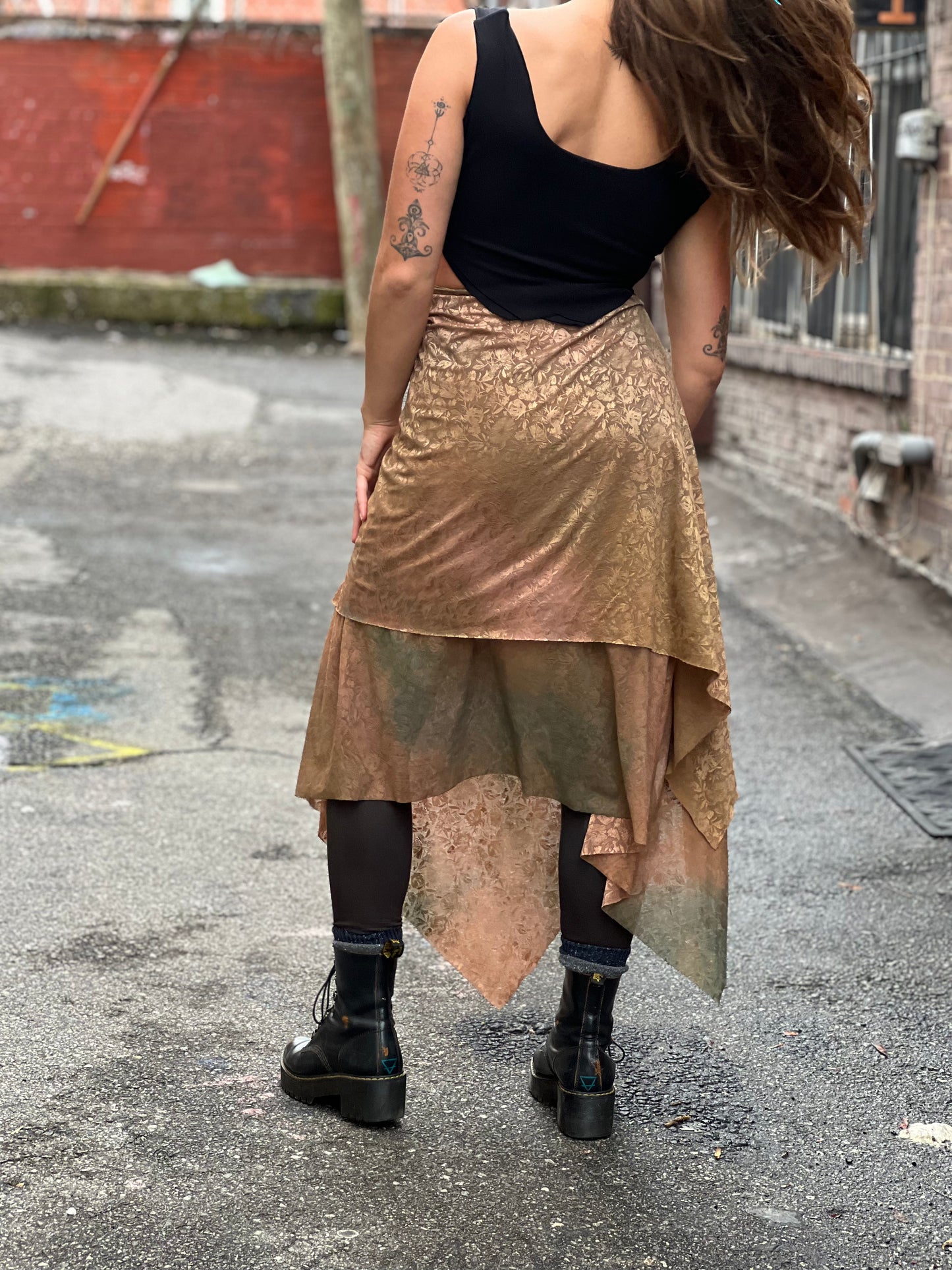 Copper Patina Nylon / Lycra Maxi Skirt