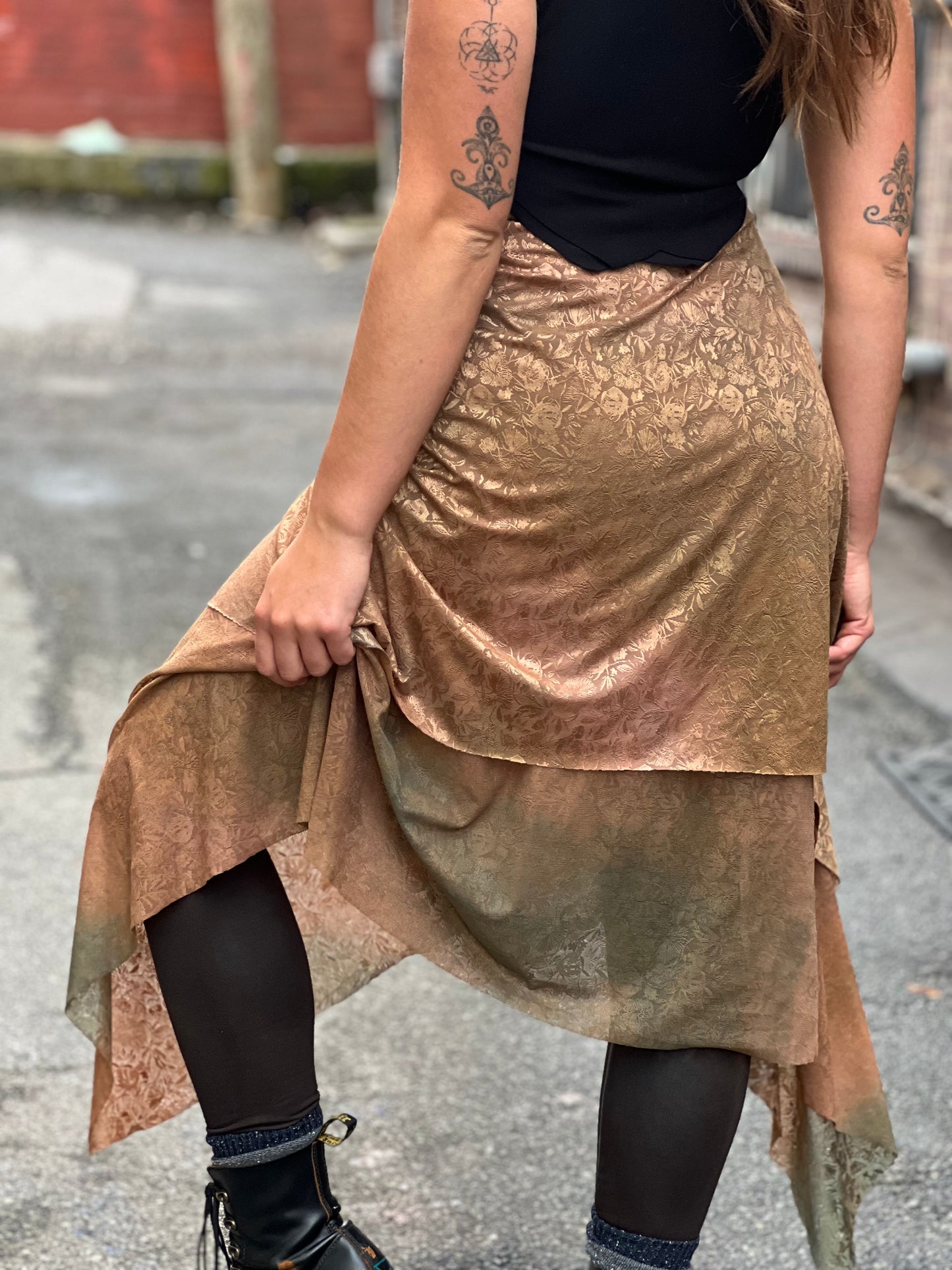 Copper Patina Nylon / Lycra Maxi Skirt