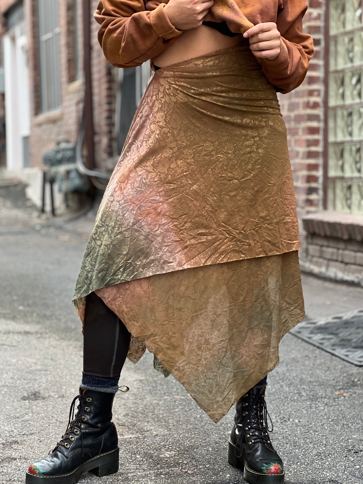 Copper Rust Patina Nylon / Lycra Maxi Skirt