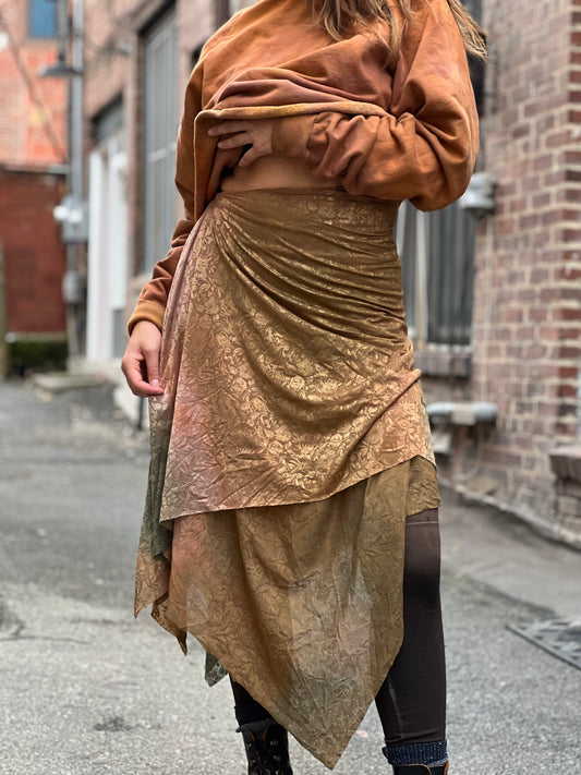 Copper Rust Patina Nylon / Lycra Maxi Skirt