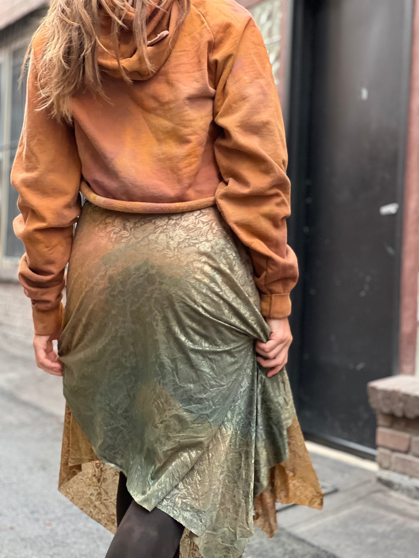 Copper Rust Patina Nylon / Lycra Maxi Skirt