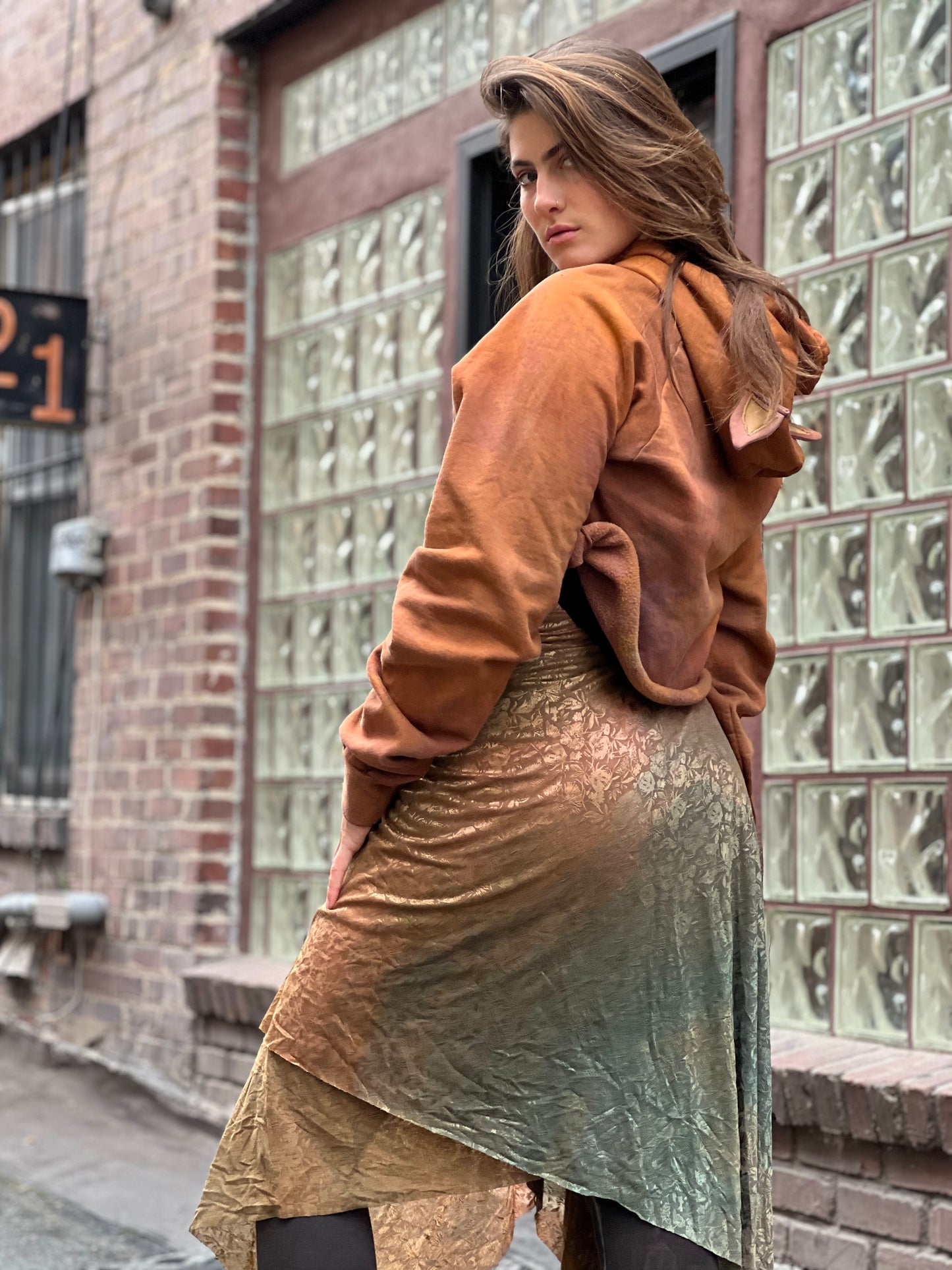 Copper Rust Patina Nylon / Lycra Maxi Skirt