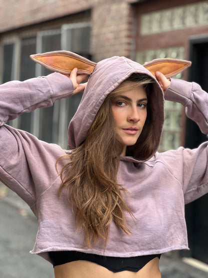 Lavender Bunny Ear Crop Hoodie