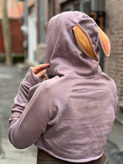 Lavender Bunny Ear Crop Hoodie