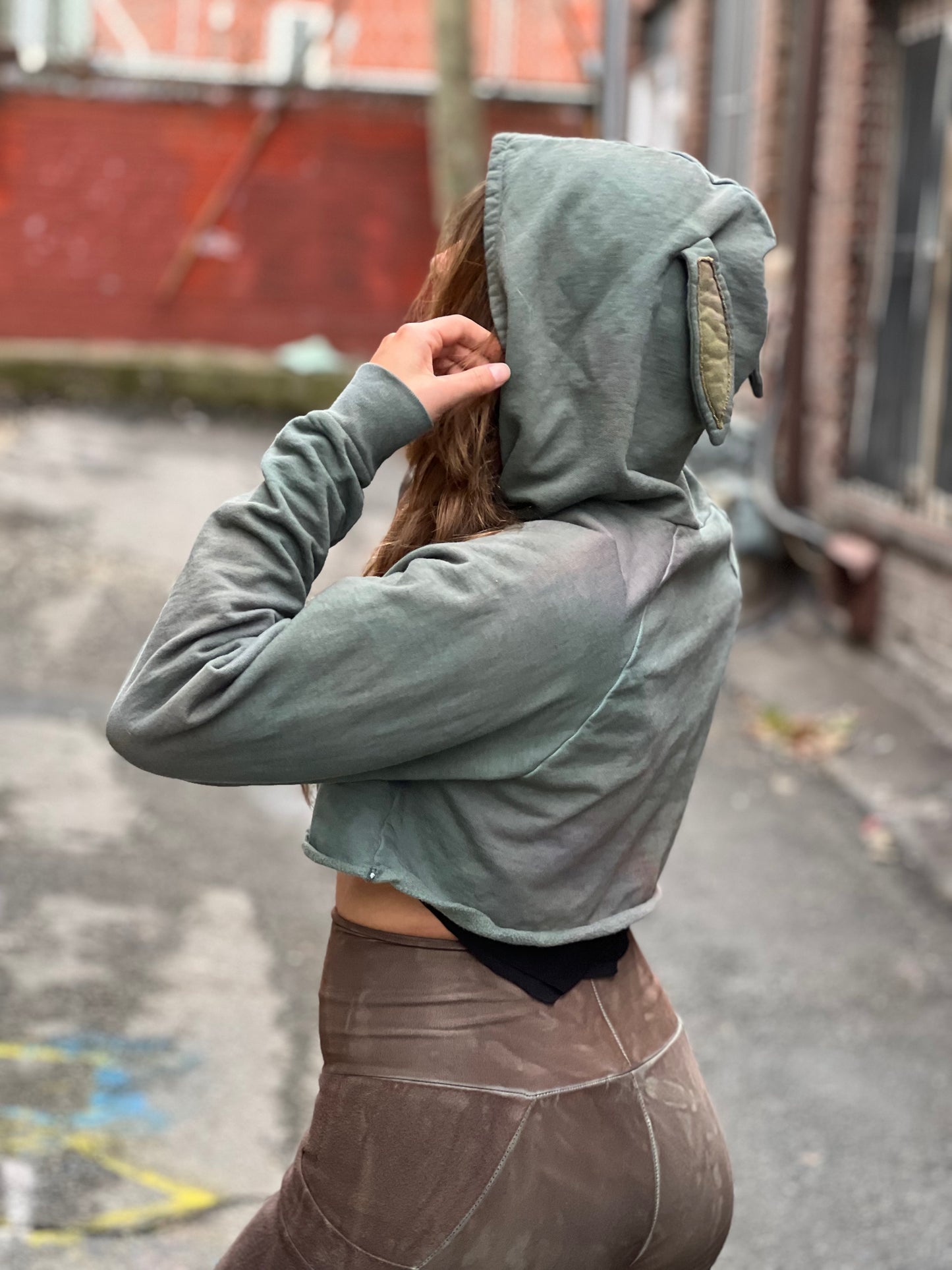 Seafoam Green Bunny Ear Crop Hoodie