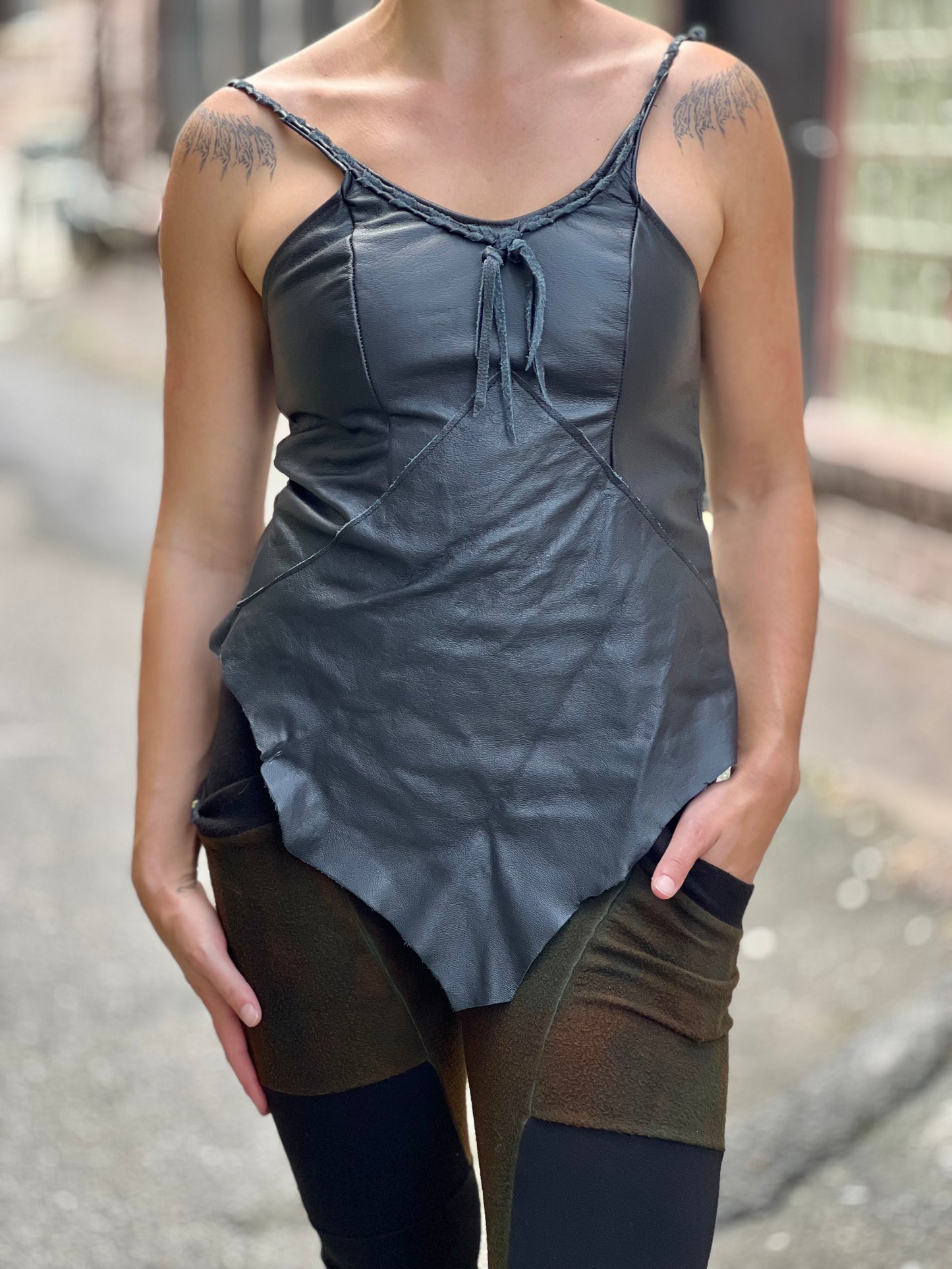 Kitana Black Leather Corset Halter