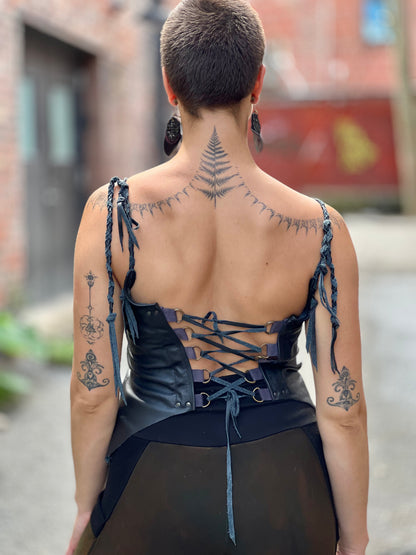 Kitana Black Leather Corset Halter
