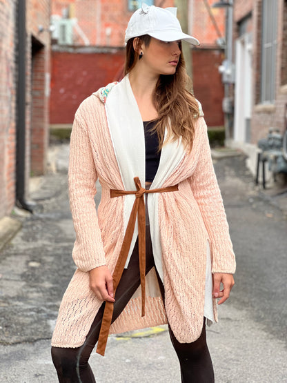 Lioness Patch Blush Hooded Cardigan Duster