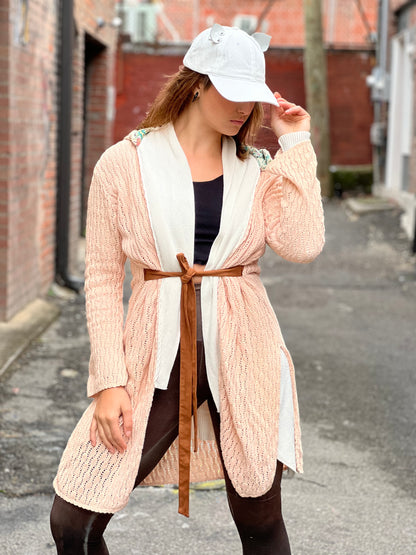 Lioness Patch Blush Hooded Cardigan Duster