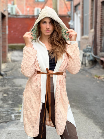 Lioness Patch Blush Hooded Cardigan Duster