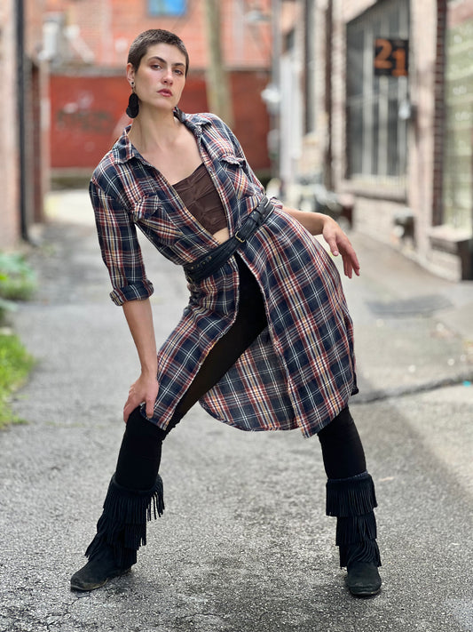 Sigil Print Long Plaid Flannel Robe