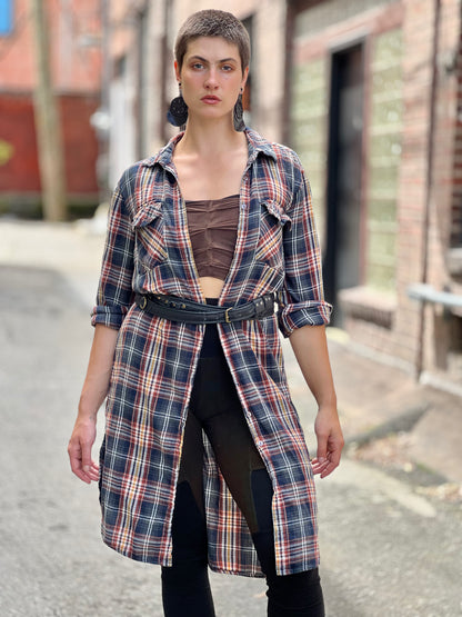 Sigil Print Long Plaid Flannel Robe