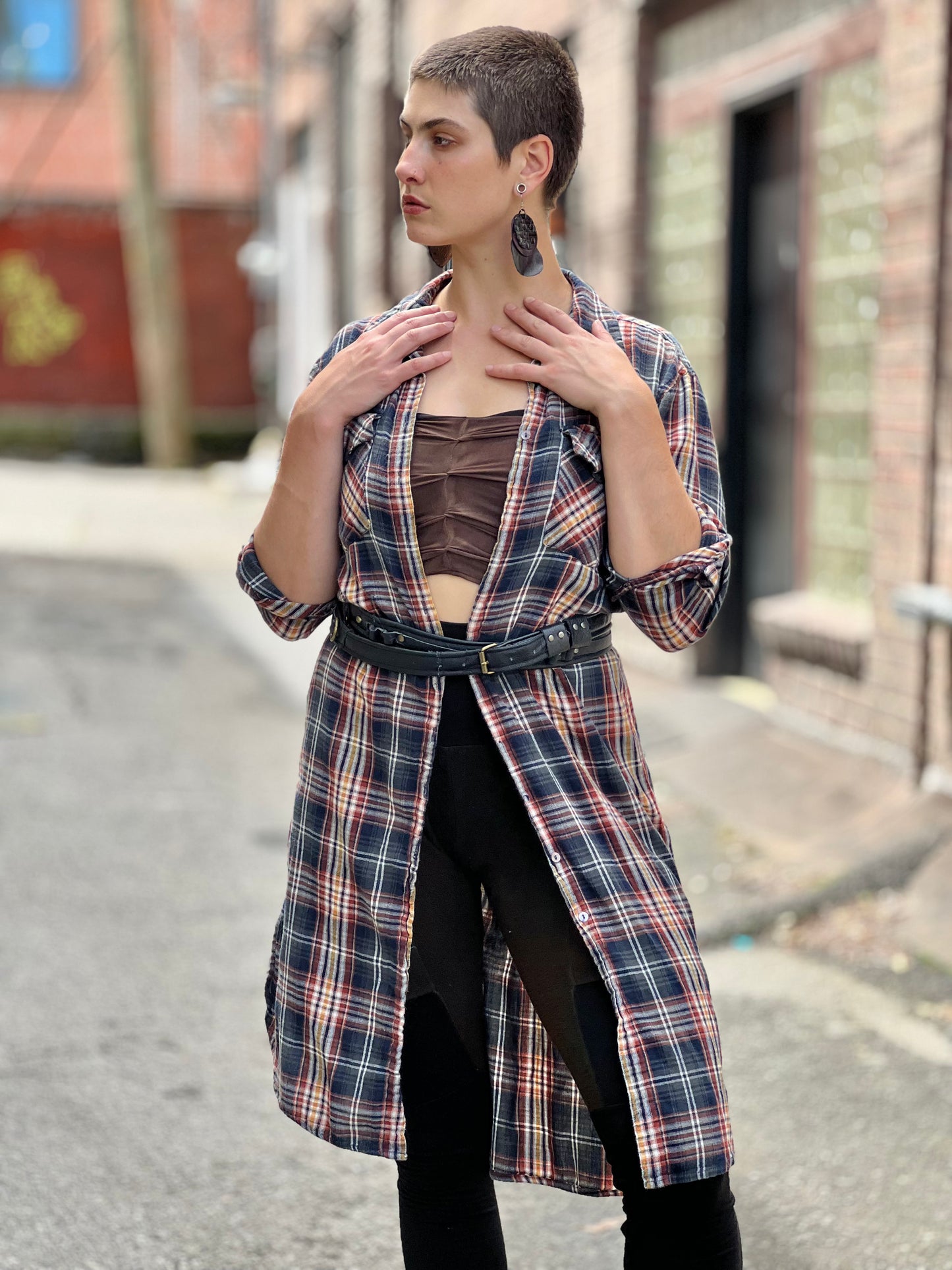 Sigil Print Long Plaid Flannel Robe