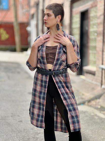 Sigil Print Long Plaid Flannel Robe
