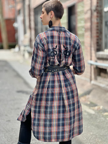Sigil Print Long Plaid Flannel Robe