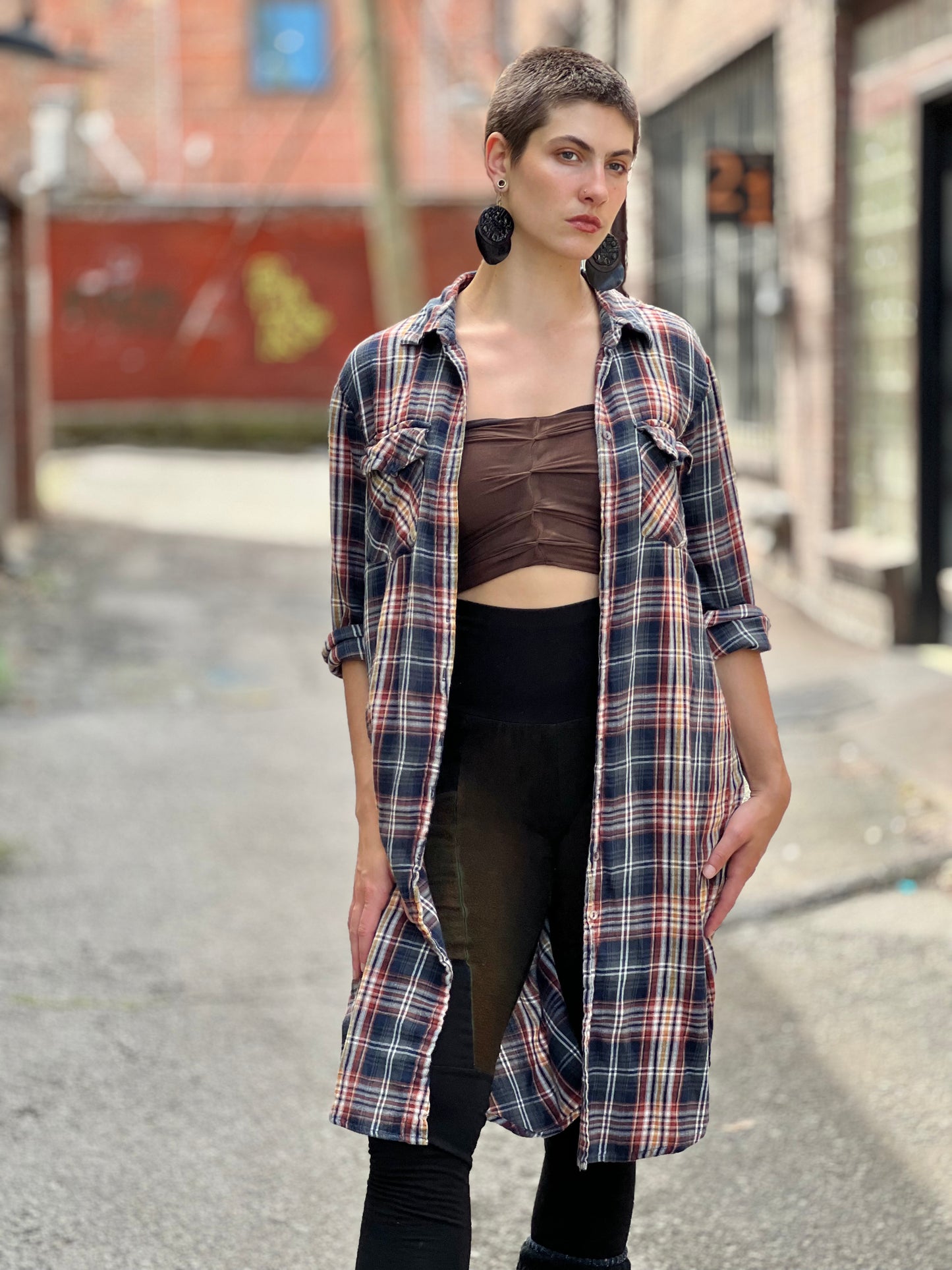 Sigil Print Long Plaid Flannel Robe