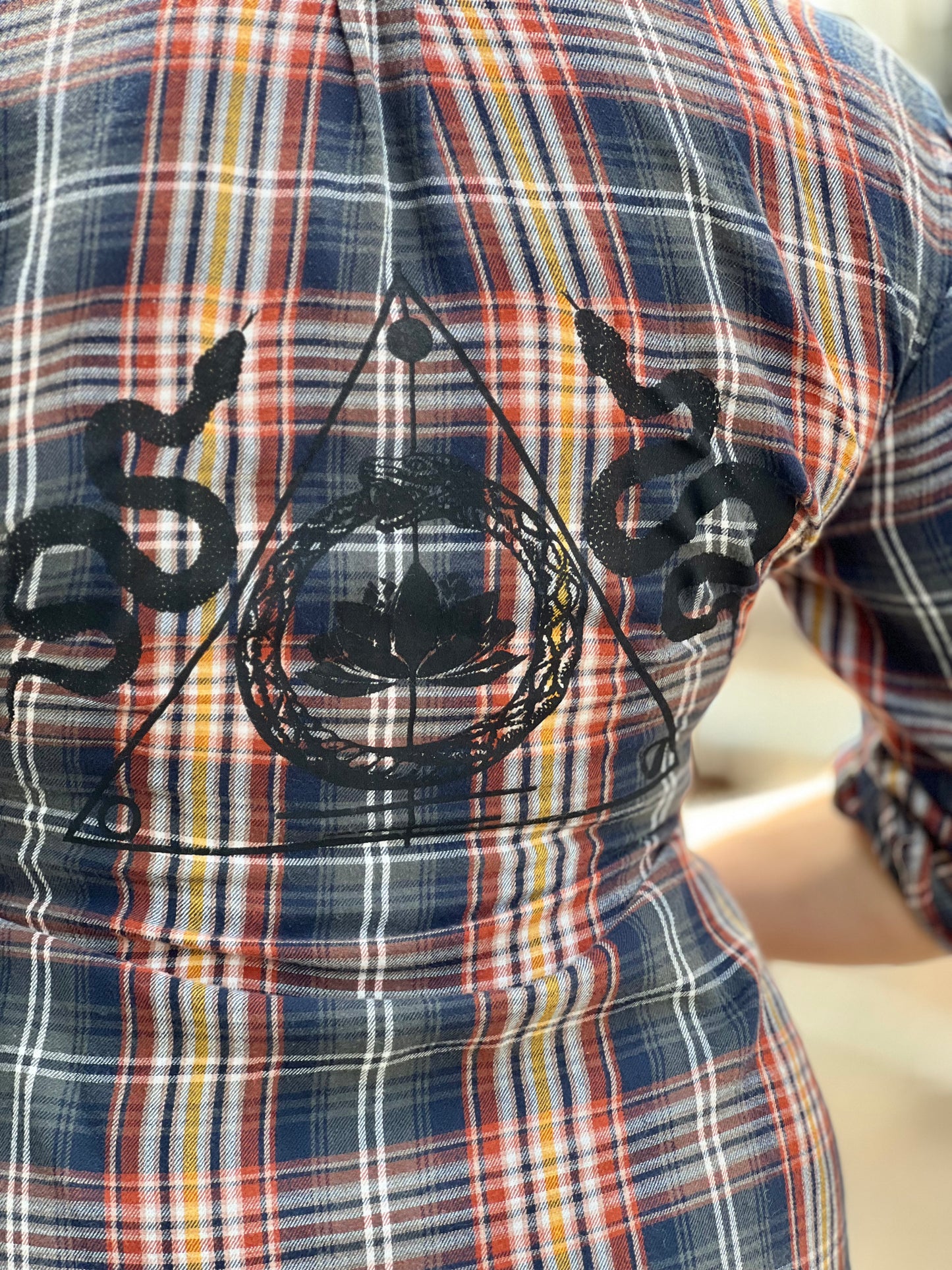 Sigil Print Long Plaid Flannel Robe