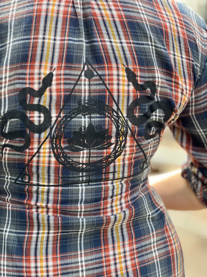 Sigil Print Long Plaid Flannel Robe