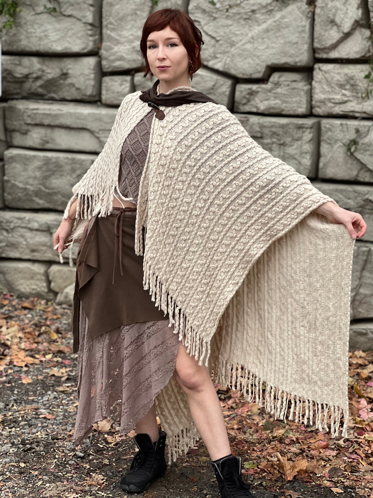 Ivory Long Poncho Cape