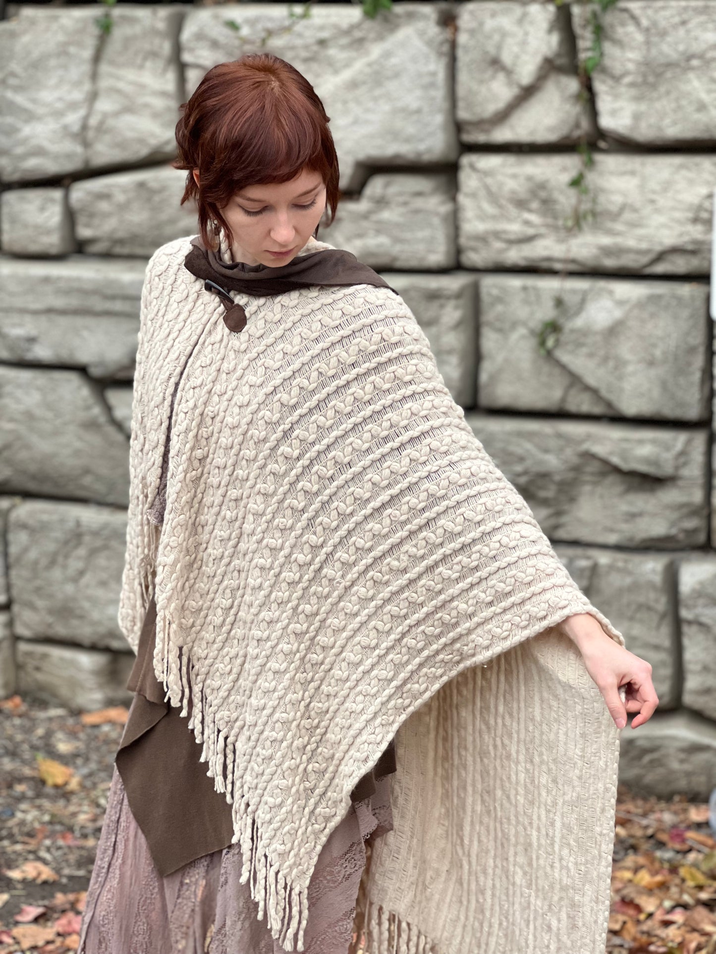 Ivory Long Poncho Cape