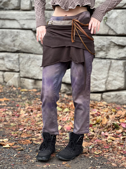 Dyed Skirted Leather Strap Pants