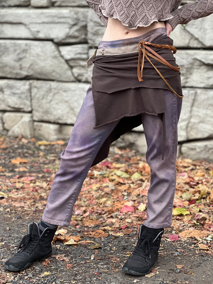 Dyed Skirted Leather Strap Pants