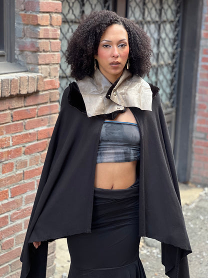 Leather Cowl Bamboo Fleece Cape