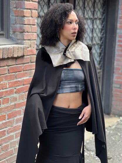 Leather Cowl Bamboo Fleece Cape