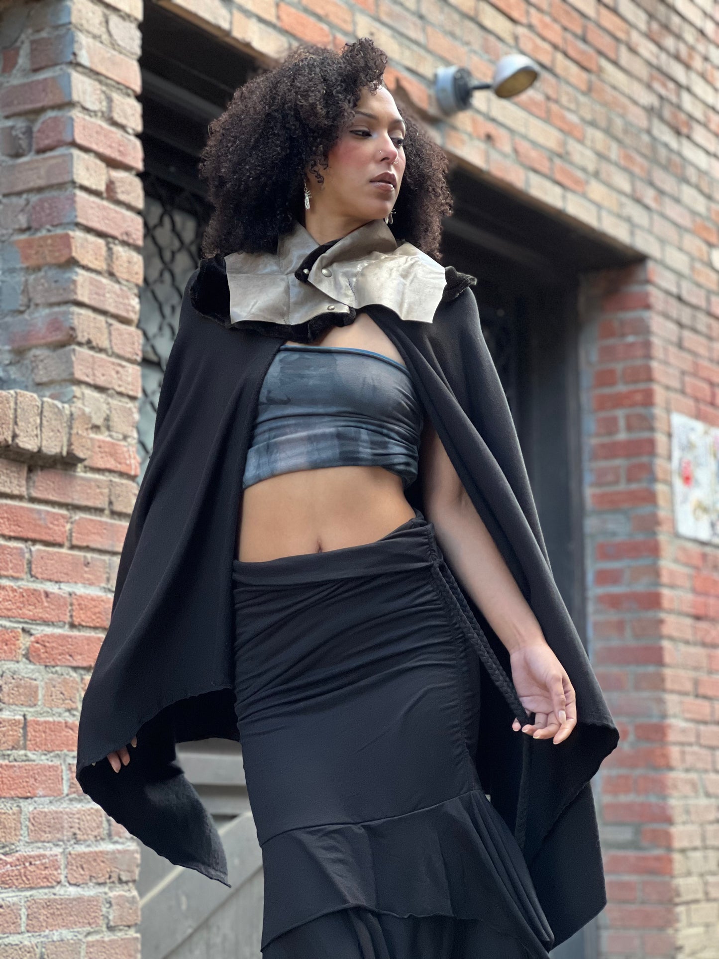 Leather Cowl Bamboo Fleece Cape