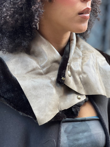 Leather Cowl Bamboo Fleece Cape