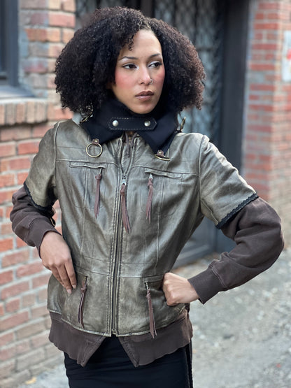 Bronze Metallic Leather Hooded Jacket