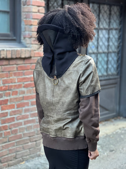 Bronze Metallic Leather Hooded Jacket