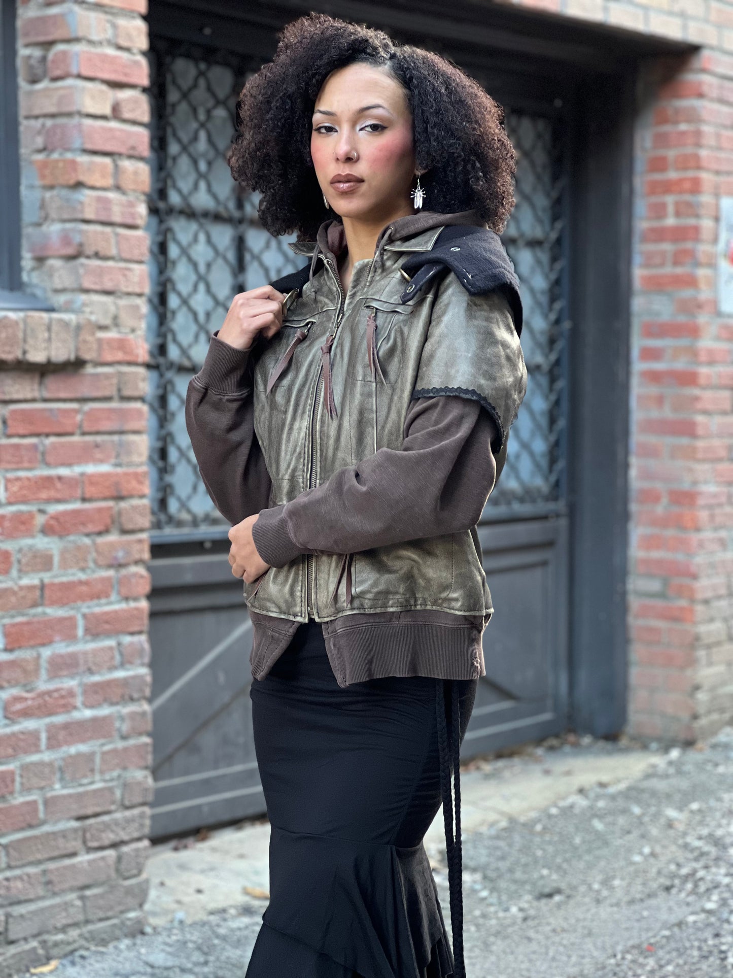 Bronze Metallic Leather Hooded Jacket