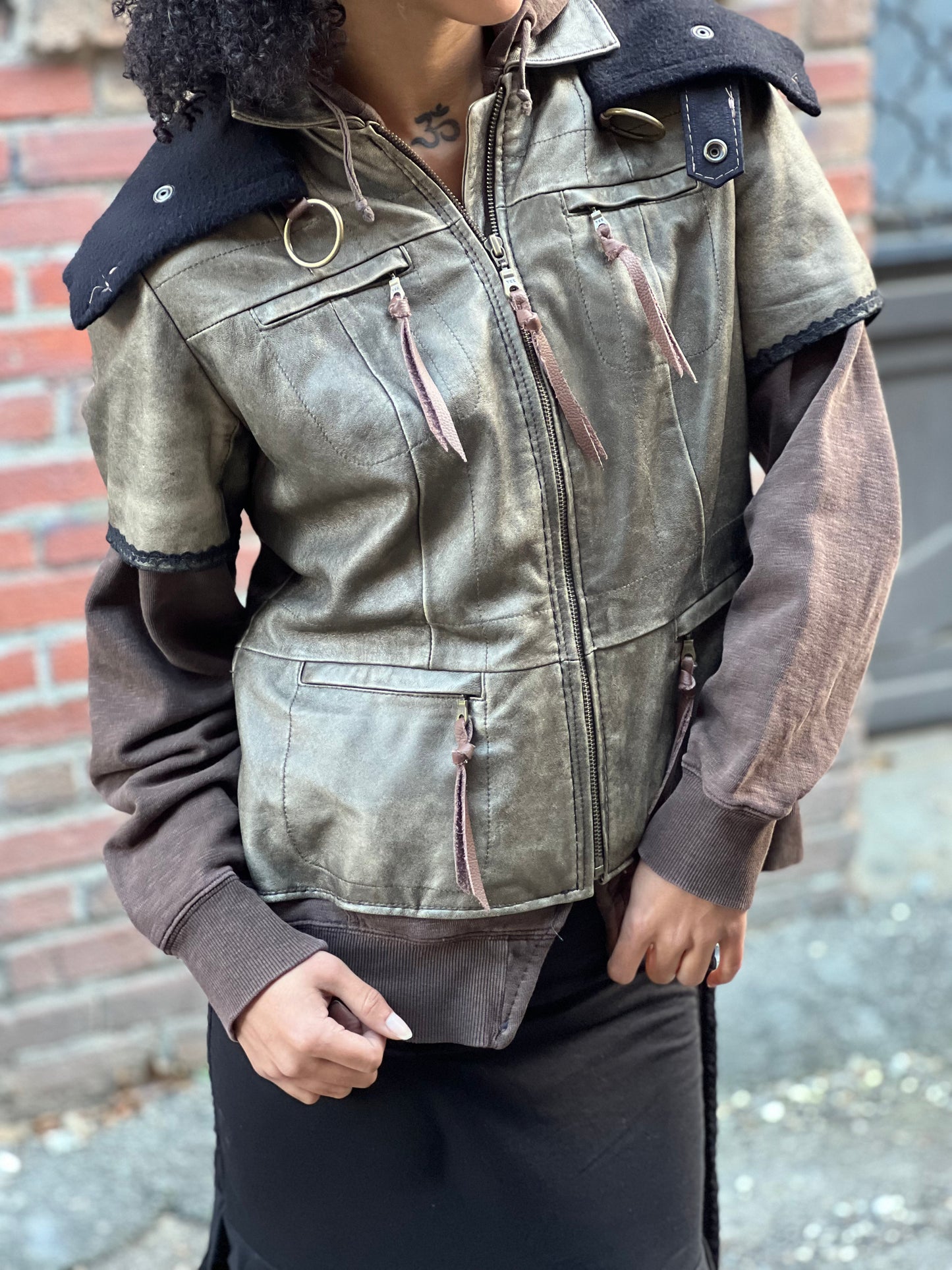 Bronze Metallic Leather Hooded Jacket