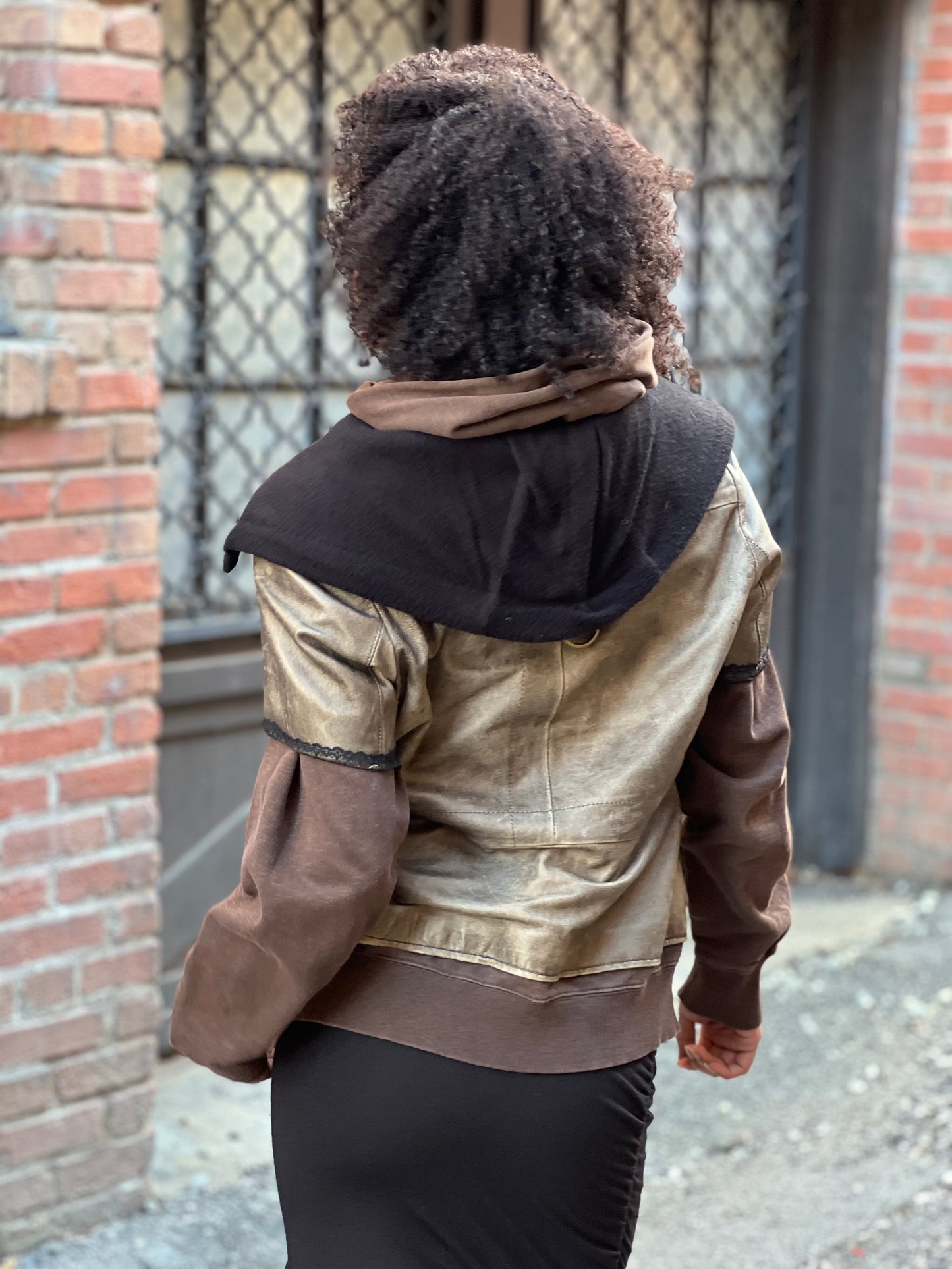 Bronze Metallic Leather Hooded Jacket