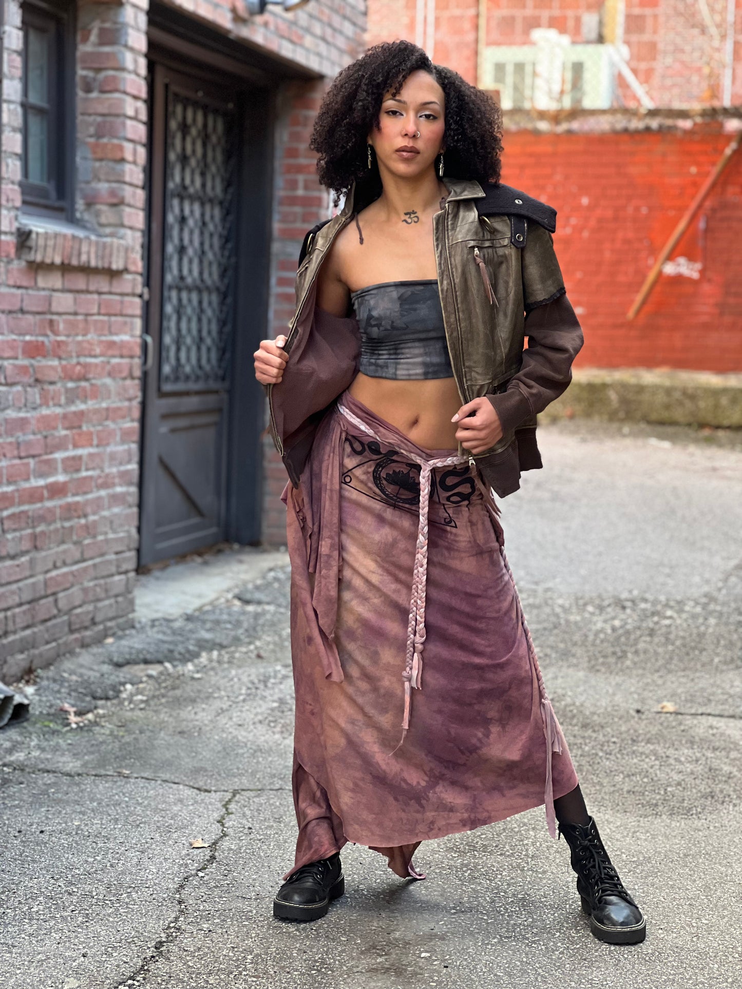 Mauve Layered Maxi Cotton Skirt