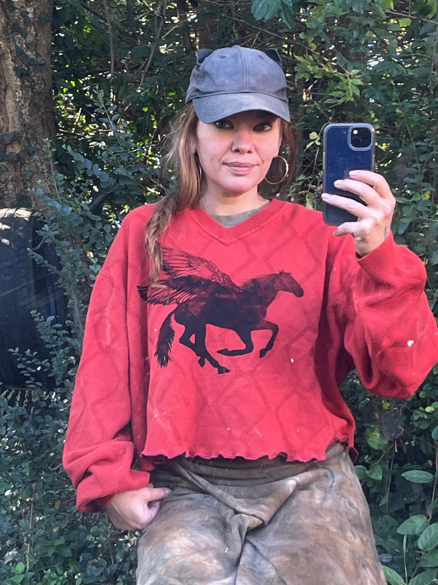 Bright Orange Pegasus Print Crop Sweater