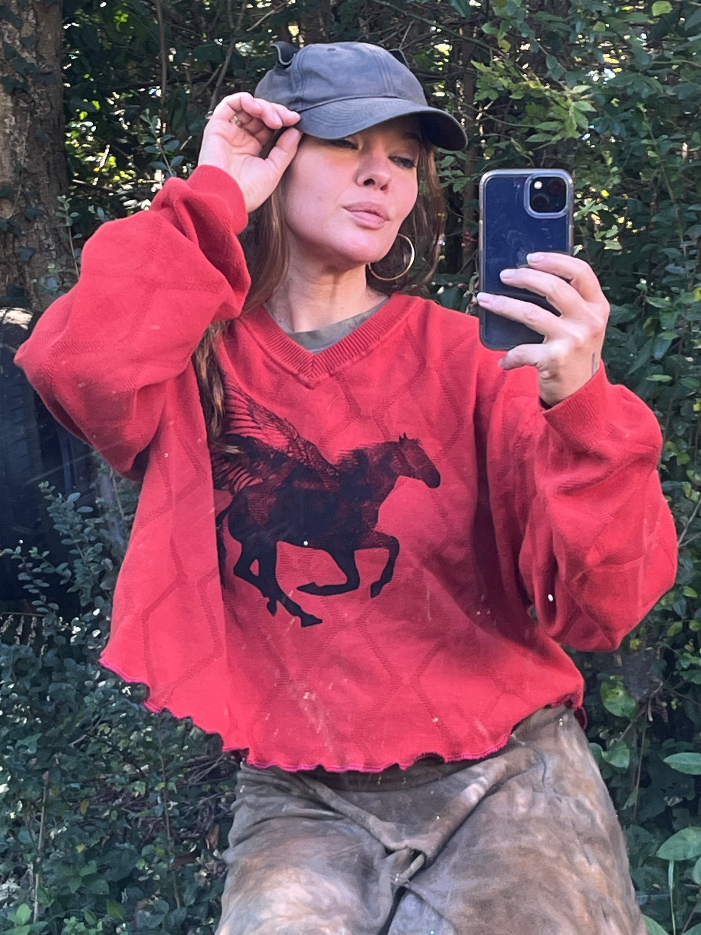 Bright Orange Pegasus Print Crop Sweater