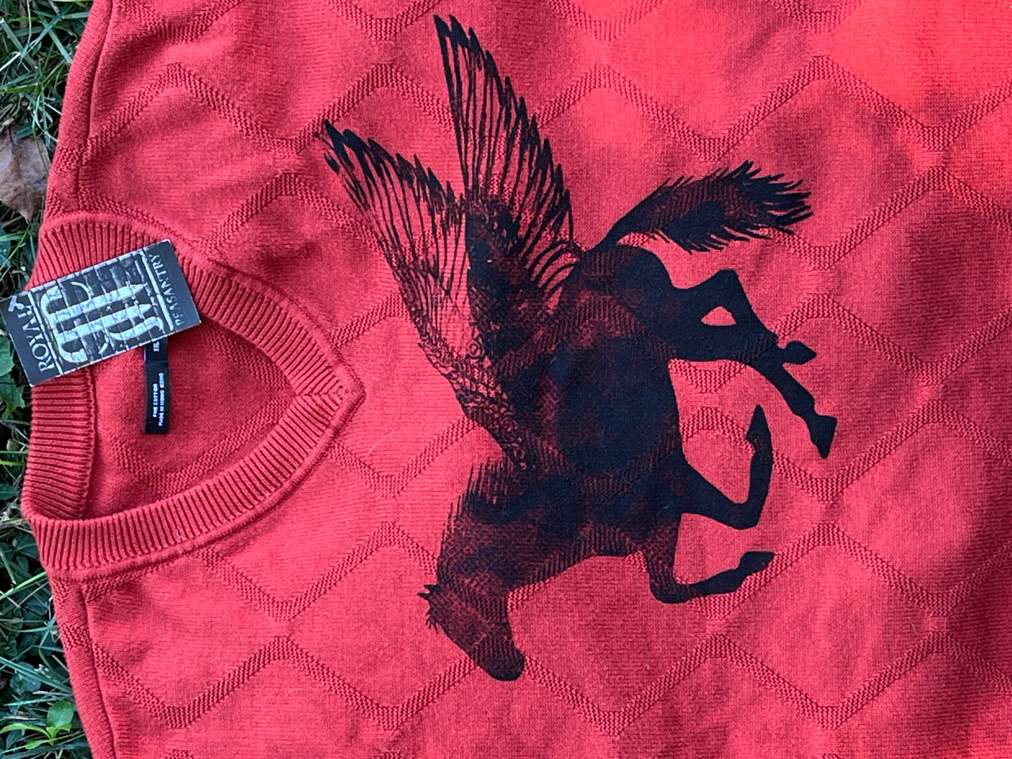 Bright Orange Pegasus Print Crop Sweater