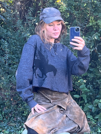 Dark Grey Pegasus Print Thermal Long Sleeve