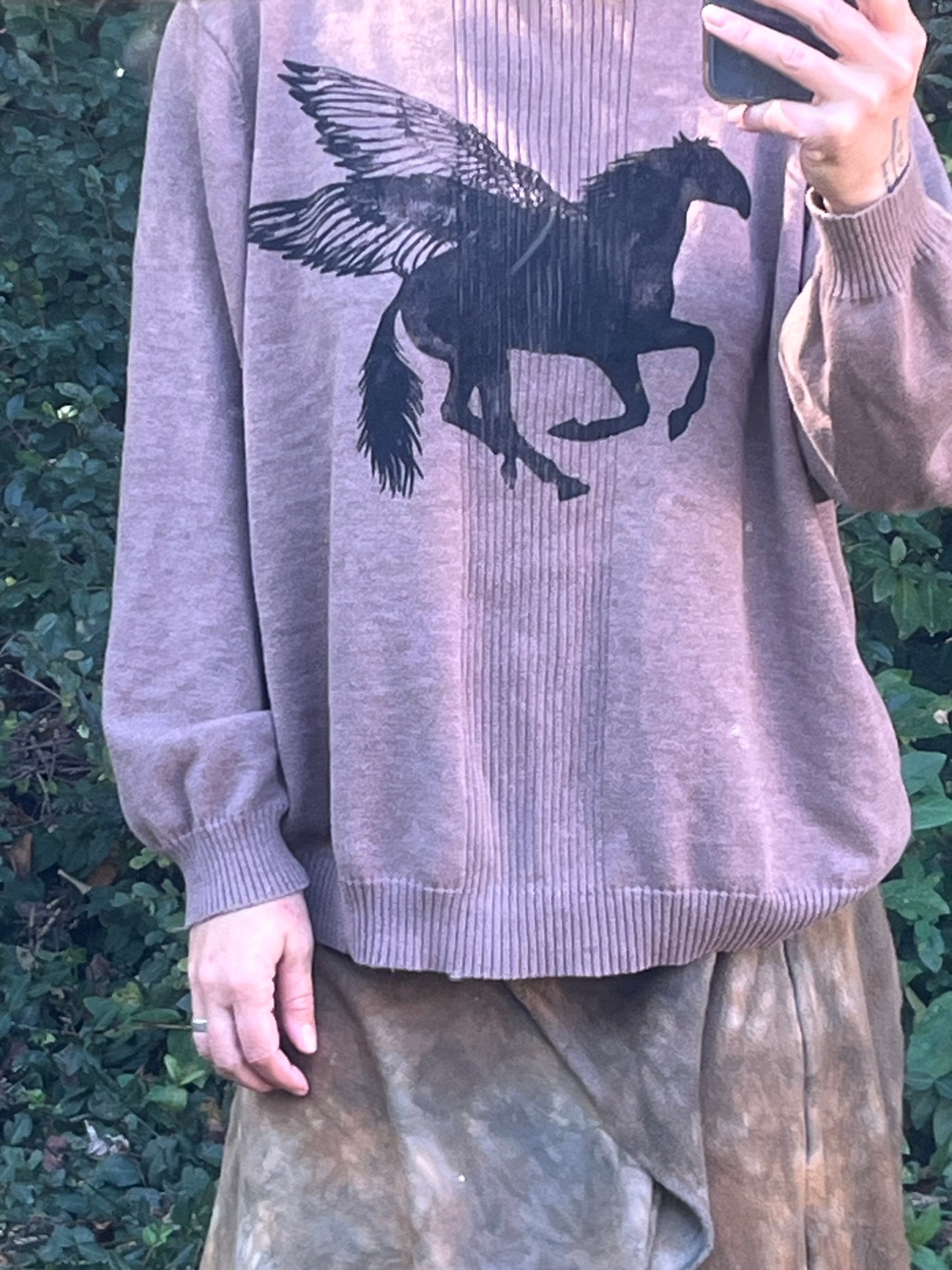 Light Brown Pegasus Print Turtle Neck Sweater