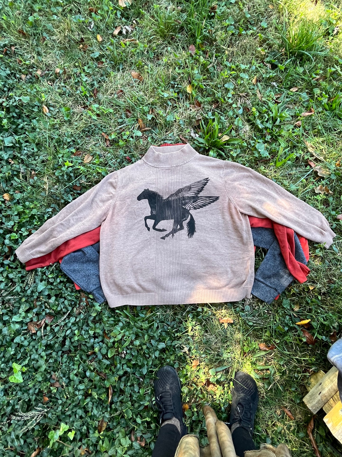 Light Brown Pegasus Print Turtle Neck Sweater