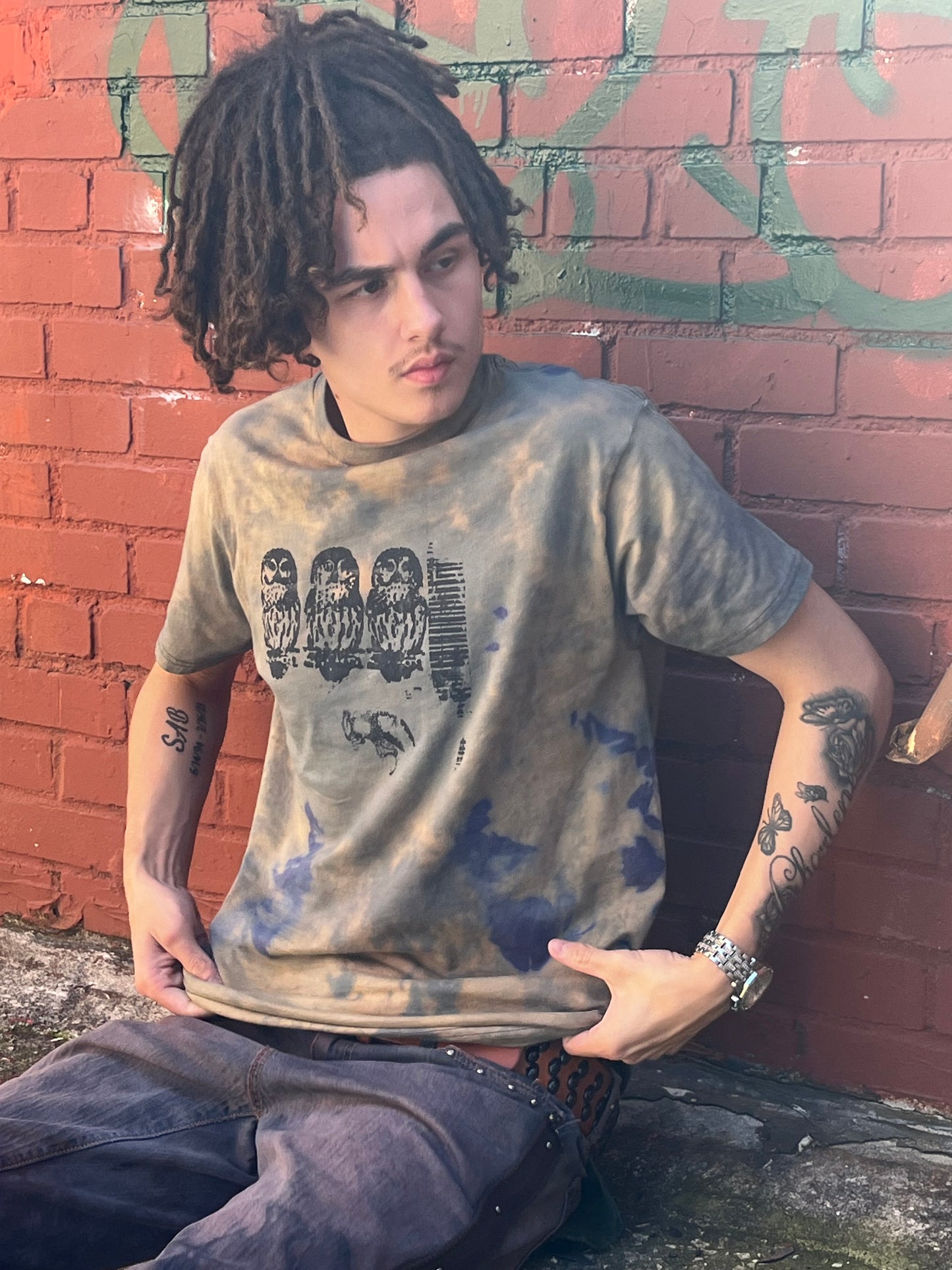 LO - Ocean Sand Dyed 'Owl' 100% Cotton T Shirt