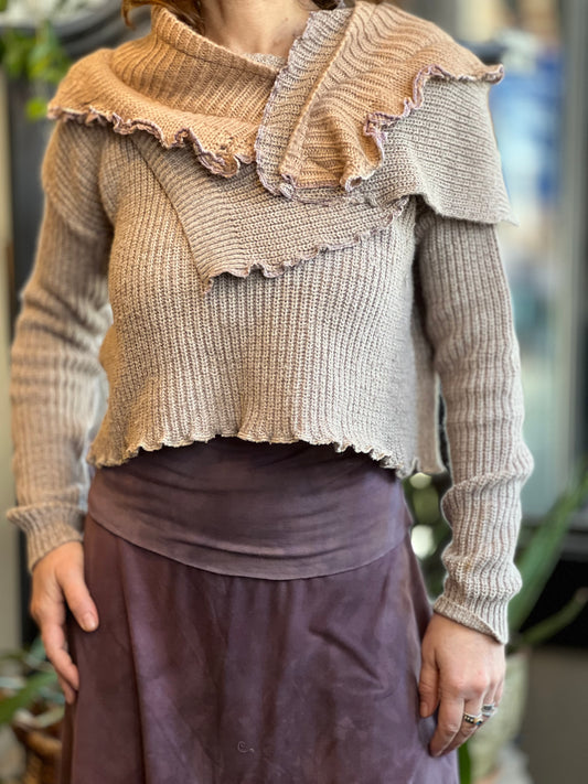 Caramel & Stone Cowl Crop Sweater