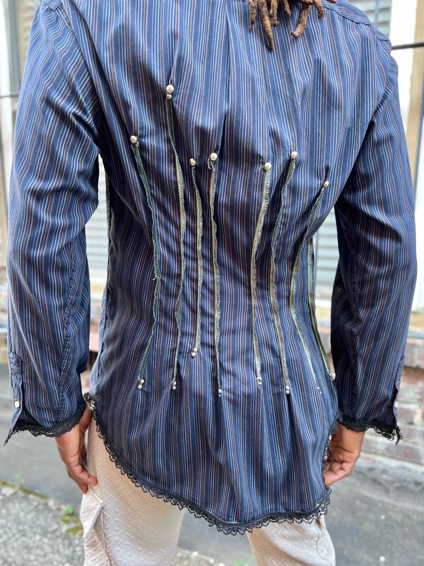 Indigo Stripe Button Down Serged Dress Shirt